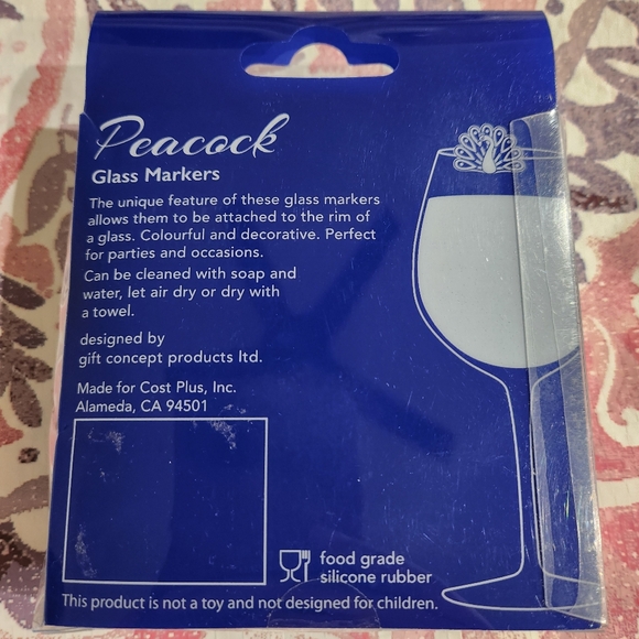 6 Piece Peacock Glass Markers Wine Markers Cute Colorful Silicone Rubber NWT NIB - Picture 3 of 3